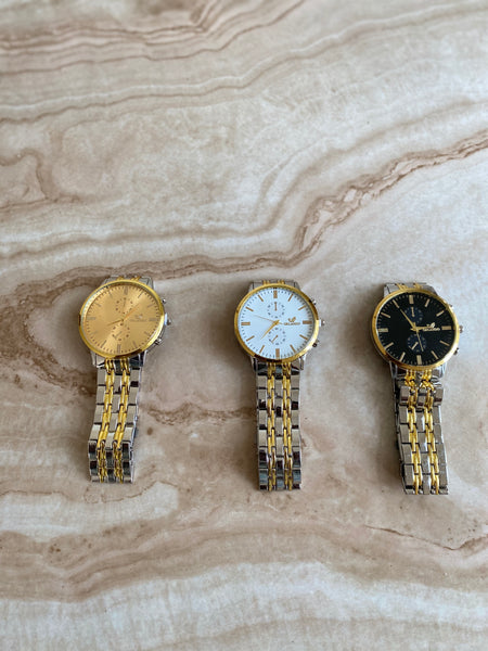Man Style Silver Watches with gold accents